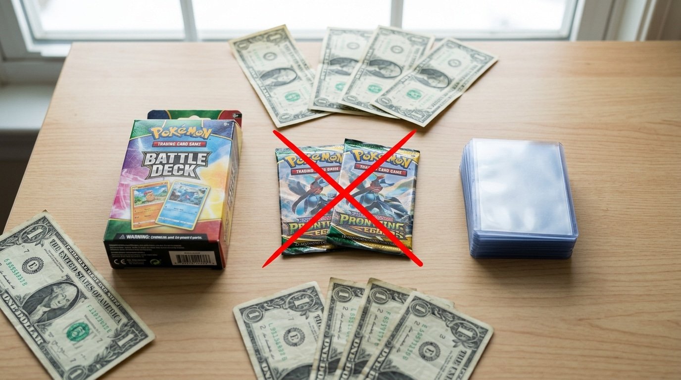 Best way to spend $20 on Pokemon cards for beginners — theme deck and sleeves vs booster packs